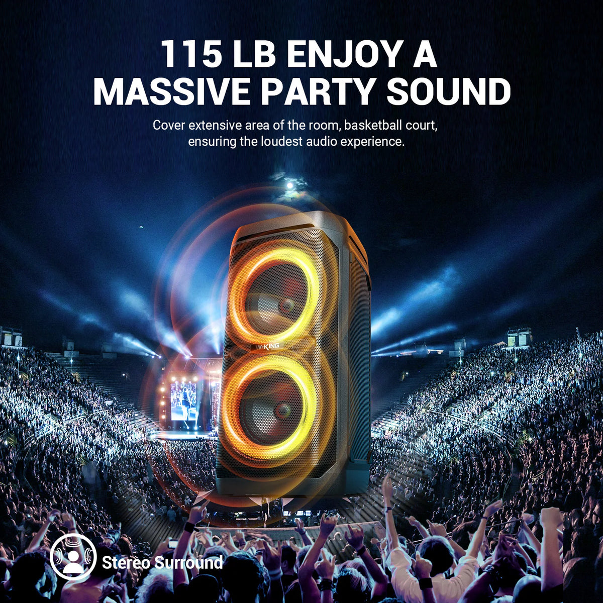 W-KING T11 100W RMS Bluetooth Speakers, IPX6 Waterproof, BT 5.3 Portable Party Boombox Wireless Deep Bass/115dB Loud Massive Sound
