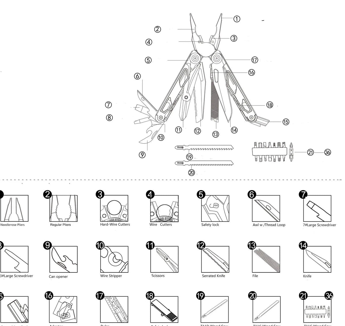 Daicamping DL30 Multitools Hand Diy Multi Tools Multi-tool Clamp Folding Knives Scissor Cutters EDC Survival Gear Manual Pliers