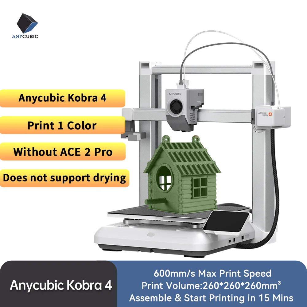 ANYCUBIC Kobra 4/Kobra 4 Combo 600mm/s Fast Printing 3D Printer Up to 8 Colors Filament APP Control 3D Printer