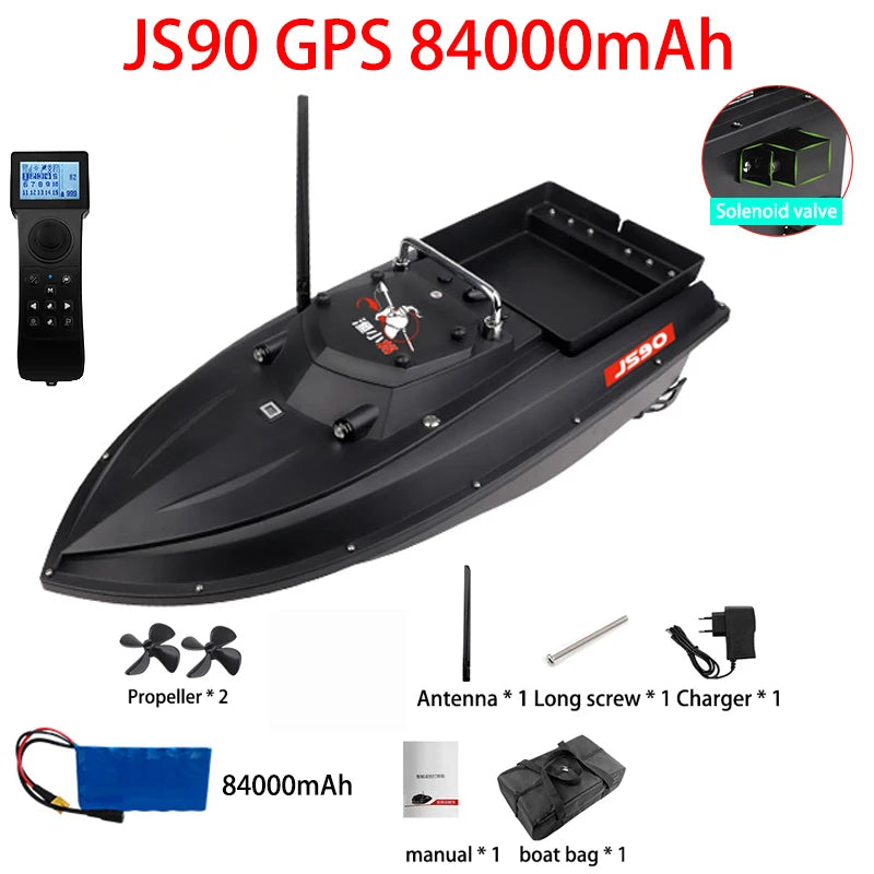 JS90 12V GPS Bait Boat 280m/1 Minute 100 Fishing Spots Load 3KG Automatic Cruise Return 3-speed Adjustment Night Fishing Boat