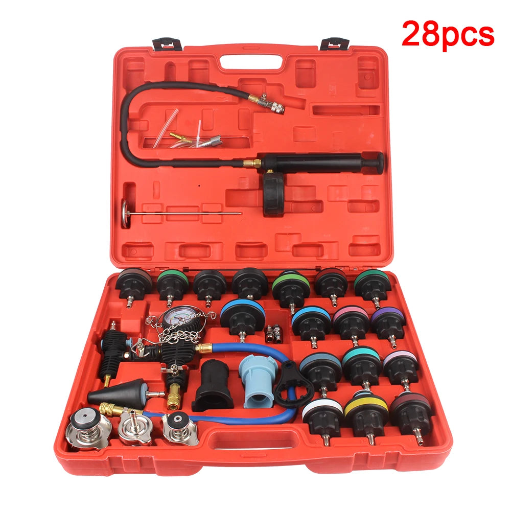 14/28Pcs Universal Radiator Pressure Tester Set Vacuum Type Cooling System Tester Water Tank Leak Detection Detector Tool