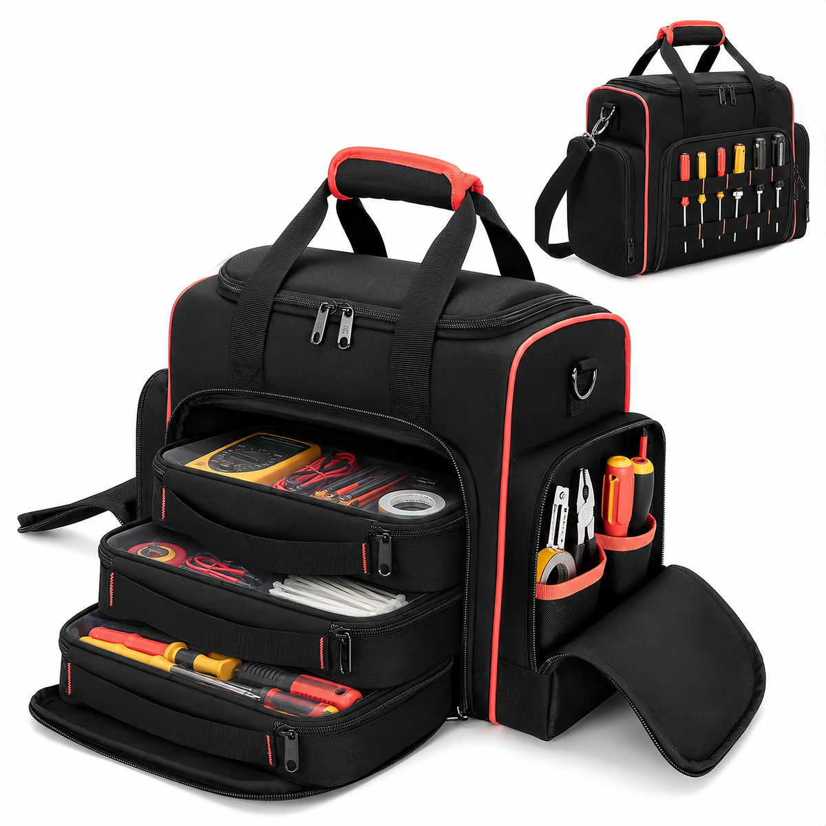 `16 Inch Rolling Tool Bag with Wheels, 33L Waterproof Tool Tote with Extendable Handle for Electrician Carpenter Mechanic`