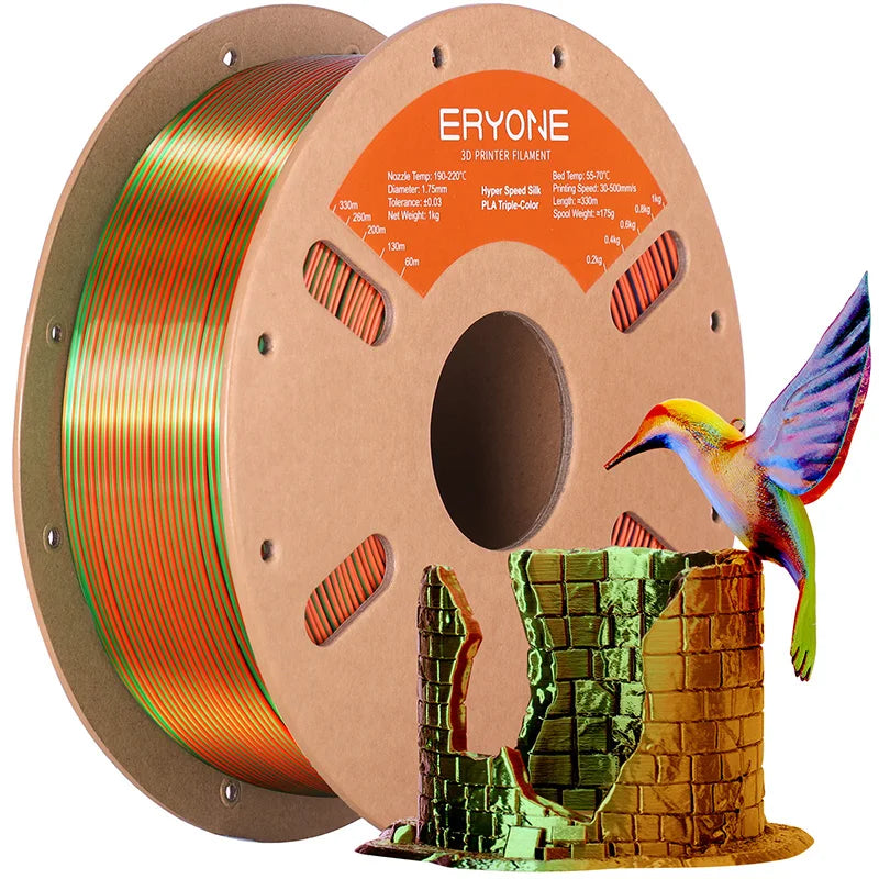 ERYONE 1KG Silk Triple Color Series PLA 3D Printer Filament 1.75mm, Tri-Color Coextrusion Silky Shiny Finish, 1kg Spool