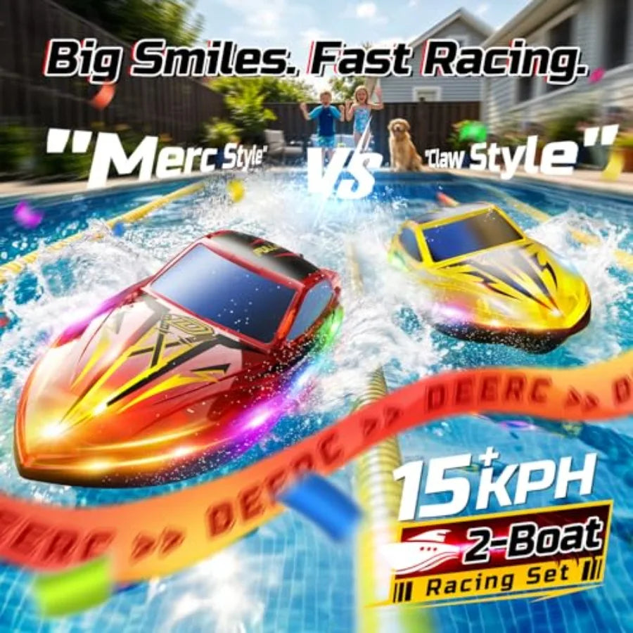 RC Boats for:ABS Plastic, Blue/Red, 2.4GHz Racing Control, 120 Min Runtime, Capsize Recovery, 7 LED Lights, Pool Lake Use