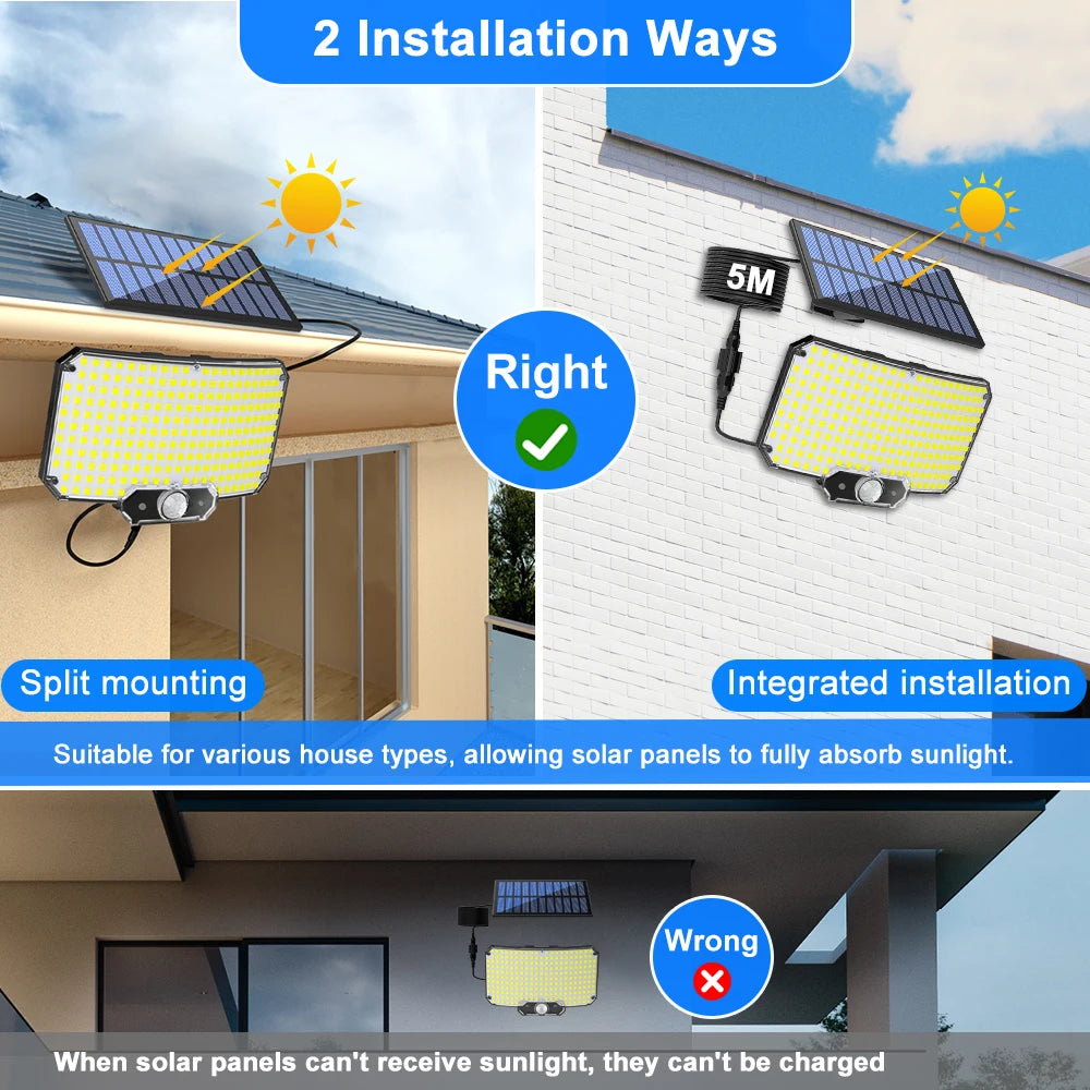 Solar Lights 234LED Solar Security Lights Outdoor Garden Motion Sensor 3 Modes Waterproof Split Solar Flood Wall Lights Garage