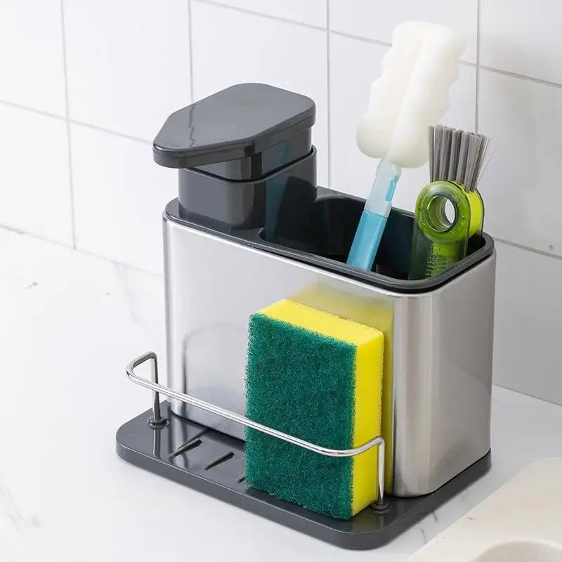3 In 1 Kitchen Stainless Steel Tableware Soap Dispenser Sponge Holder Sink Organizer Drain Rack For Kitchen Sinks