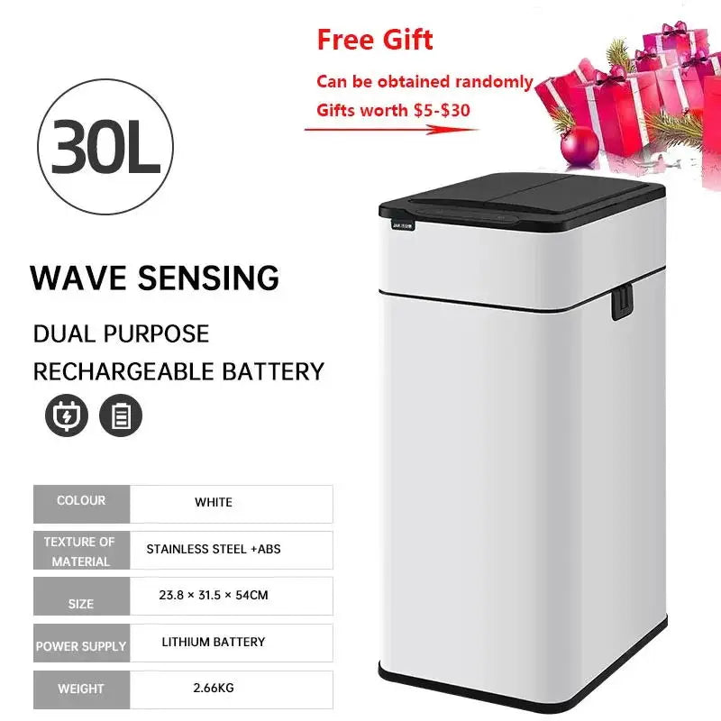 9/15/20/30/40/50/60L Garbage Bin Large-capacity Stainless Steel Smart Sensor Trash Can Automatic Waste Bins Kitchen Trash Can