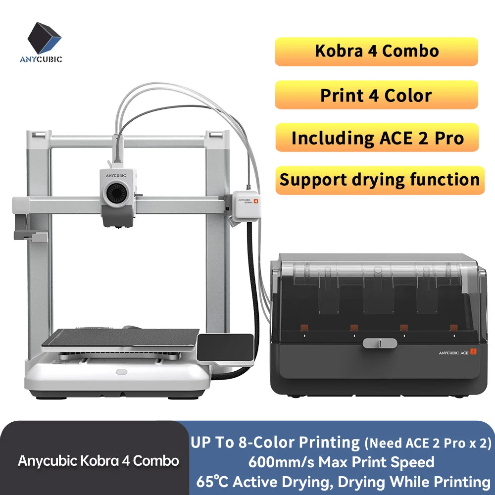 ANYCUBIC Kobra 4/Kobra 4 Combo 600mm/s Fast Printing 3D Printer Up to 8 Colors Filament APP Control 3D Printer