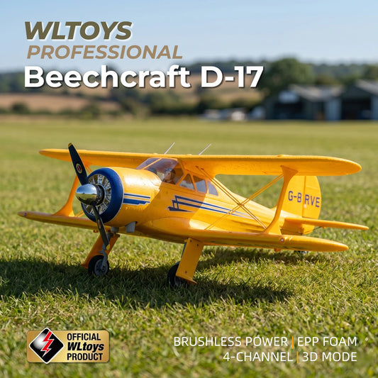 WLtoys XK A300 RC Plane, 4CH Brushless RC Airplane for Adults, Beechcraft D-17S Biplane Model, 3D/6G Mode Stunt Aircraft with Lights, Premium EPP Foam Remote Control Glider Plane Outdoors Toy Gifts (Yellow)