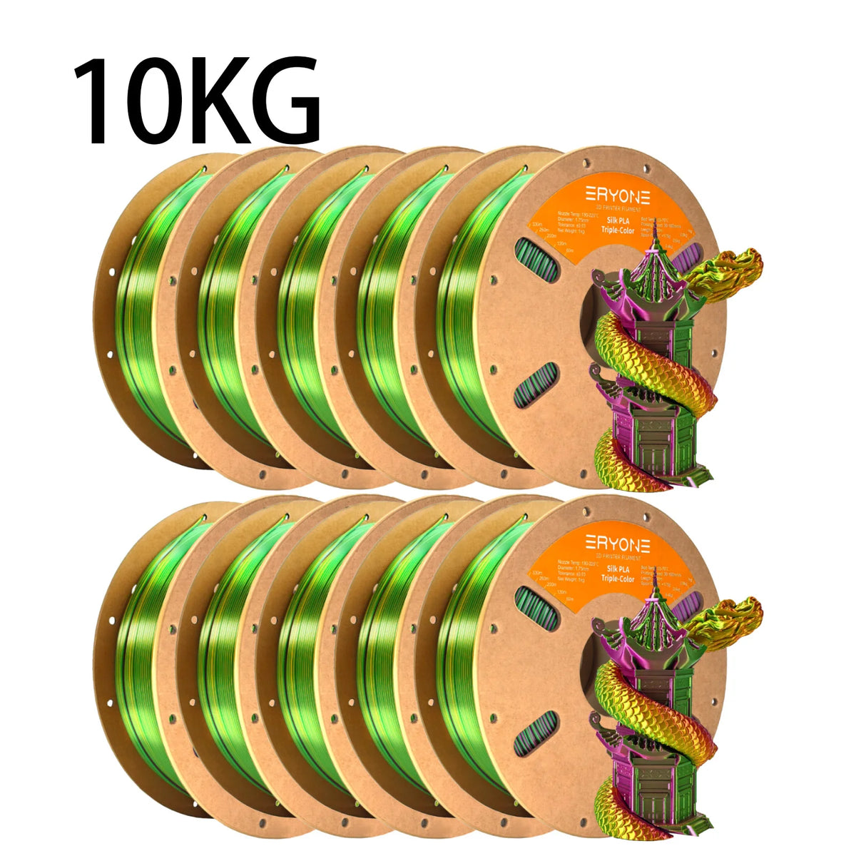 ERYONE 10KG Triple Color Silk PLA Premium Filament 3D Print Big Sale,Multicolor Available,1KG per Spool