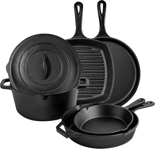 Cast Iron Set 6 Piece, PFAS-Free, Pre-Seasoned Pots and Pans Set