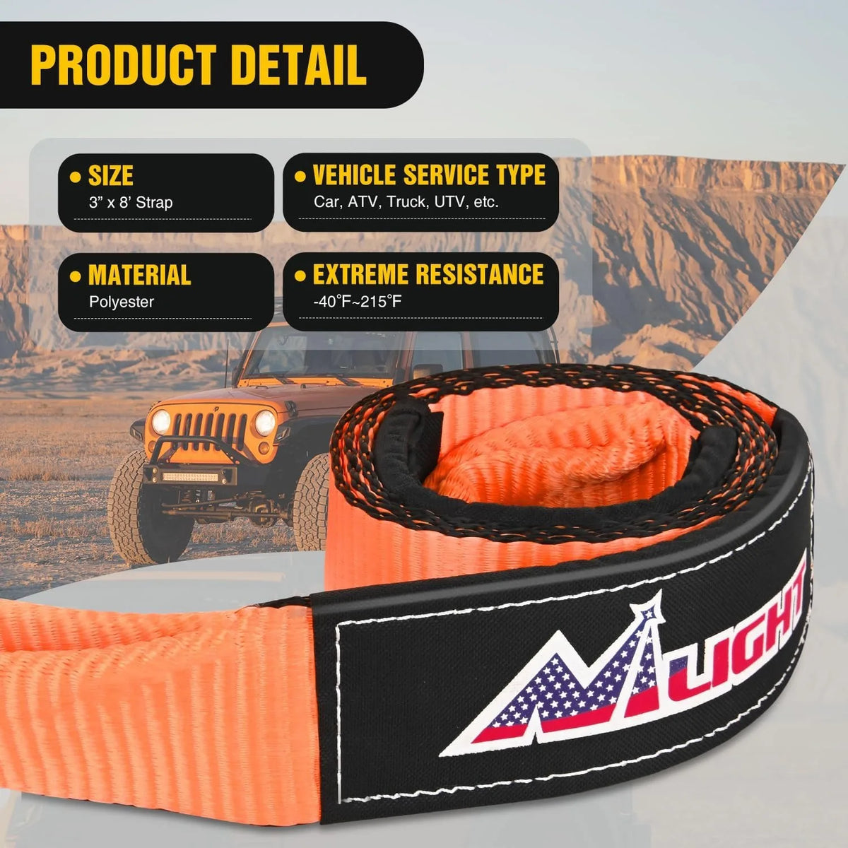 Nilight Offroad Recovery Kit 3"x8' Tow Strap Heavy Duty Winch Snatch Block D-Ring Shackles Storage Bag Truck SUV Recovery Gear