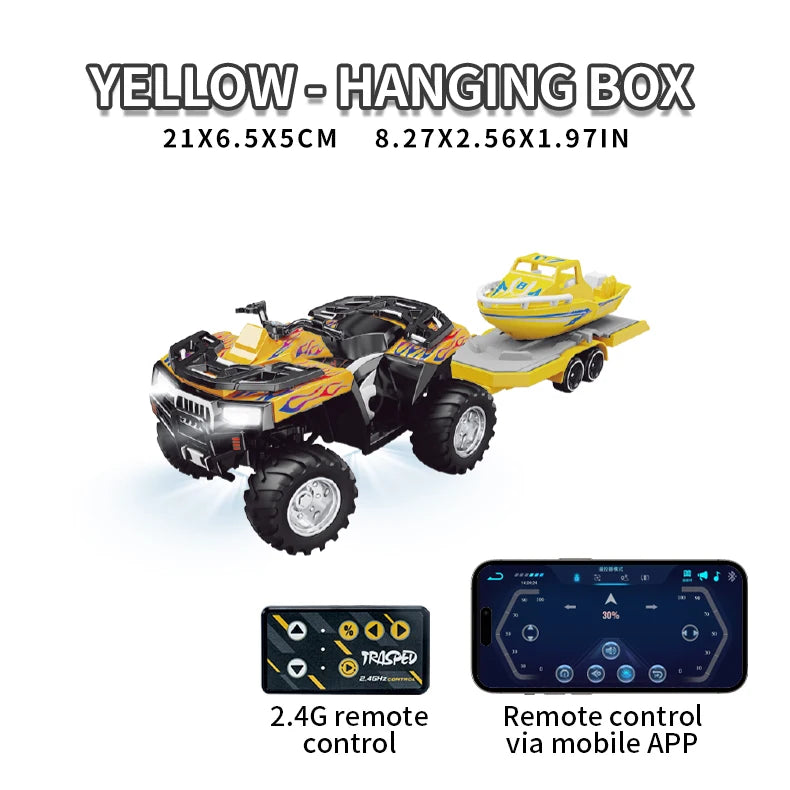 Hotfree 1/64 Mini RC Monster Truck, Metal Off-Road Stomper with Trailer, 2.4GHz Remote Control All-Terrain Vehicle, 3-Speed Adjustable, USB-C Rechargeable, Desktop Play, Indoor Outdoor Racing Toy, Fun Birthday Christmas Gift