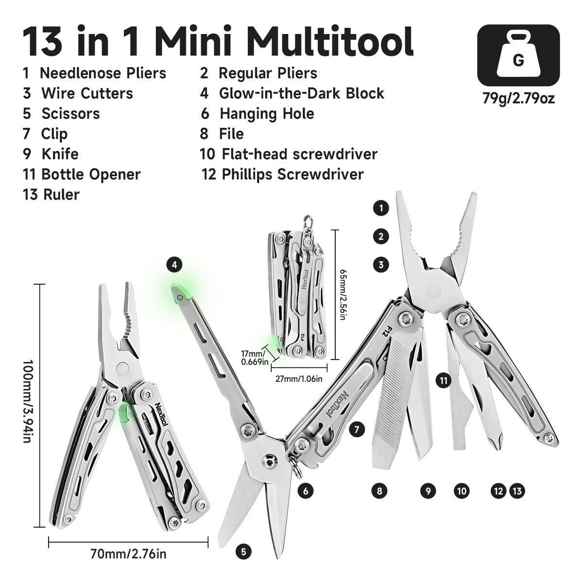 NexTool Mini Flagship F12 Multi Tool Pliers 13 In 1 Folding EDC Multitool Screwdriver File Ruler Outdoor Camping Tools