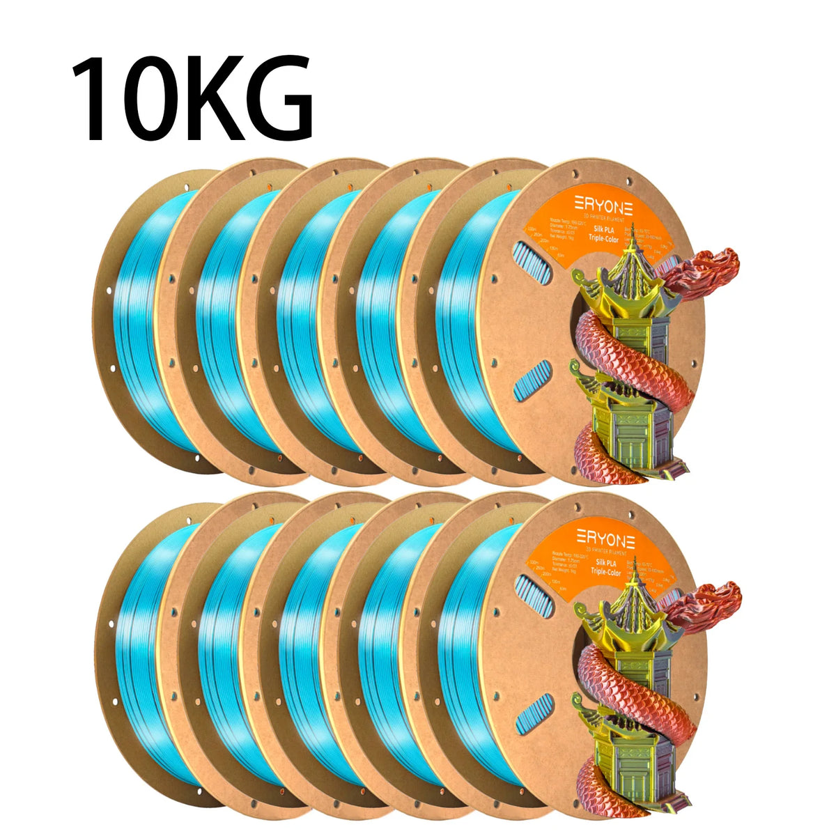 ERYONE 10KG Triple Color Silk PLA Premium Filament 3D Print Big Sale,Multicolor Available,1KG per Spool