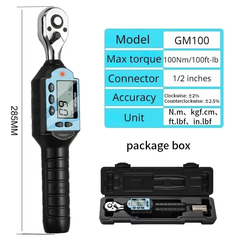 GOYOJO Digital Torque Wrench 1/4 3/8 1/2" Drive, Electric Torque Wrench ±2% Accuracy,Buzzer and LED Alert,Electric Display,Peak & Track, ft-lb, in-lb and N.m ,Automotive,Car, Moto,Spark Plug,Engine,Bike