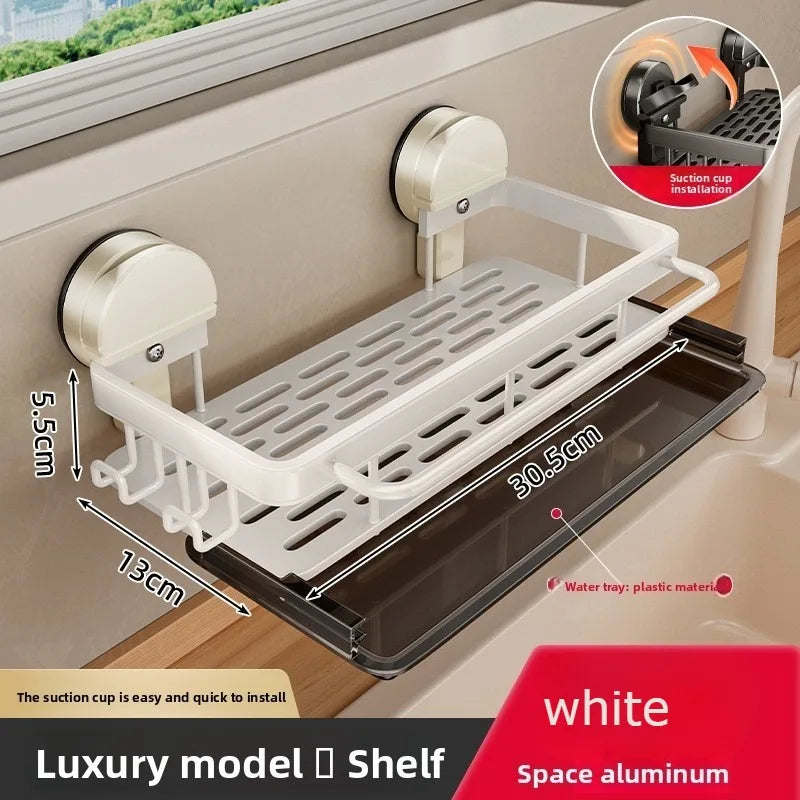 No-Drill Sink Storage Kitchen Rack Suction Cup Cloth Drainer Rack Multifunctional Wall-Mounted Sink Shelf Drainer Utensils Dish
