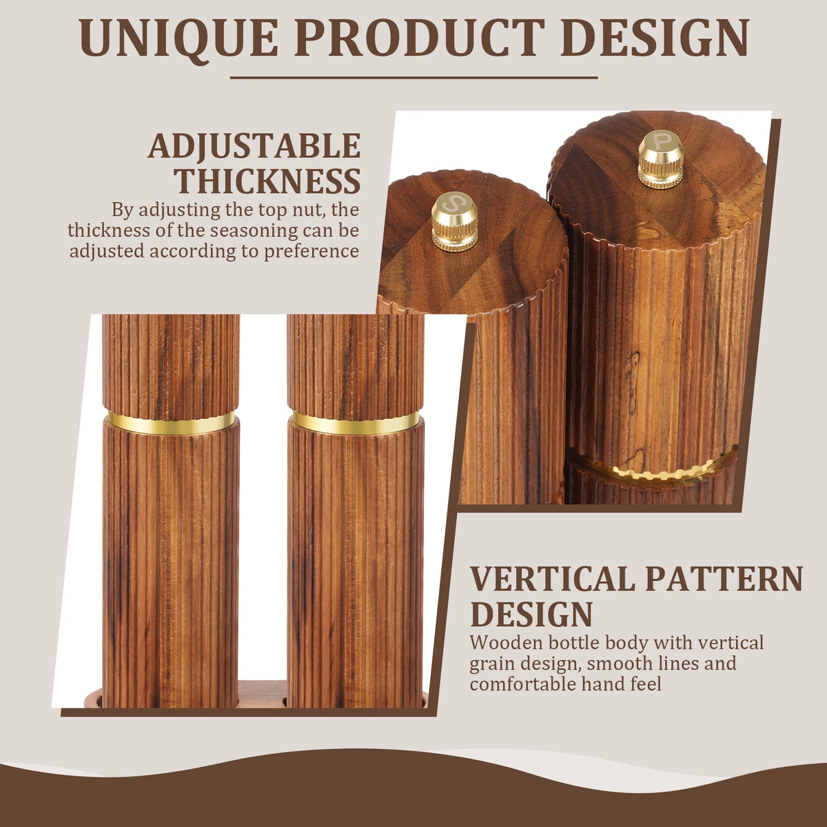 Salt and Pepper Grinder Set Wooden Manual Salt Pepper Grinder with Tray Adjustable Coarseness Pepper Mill Set for Kitchen Gadget