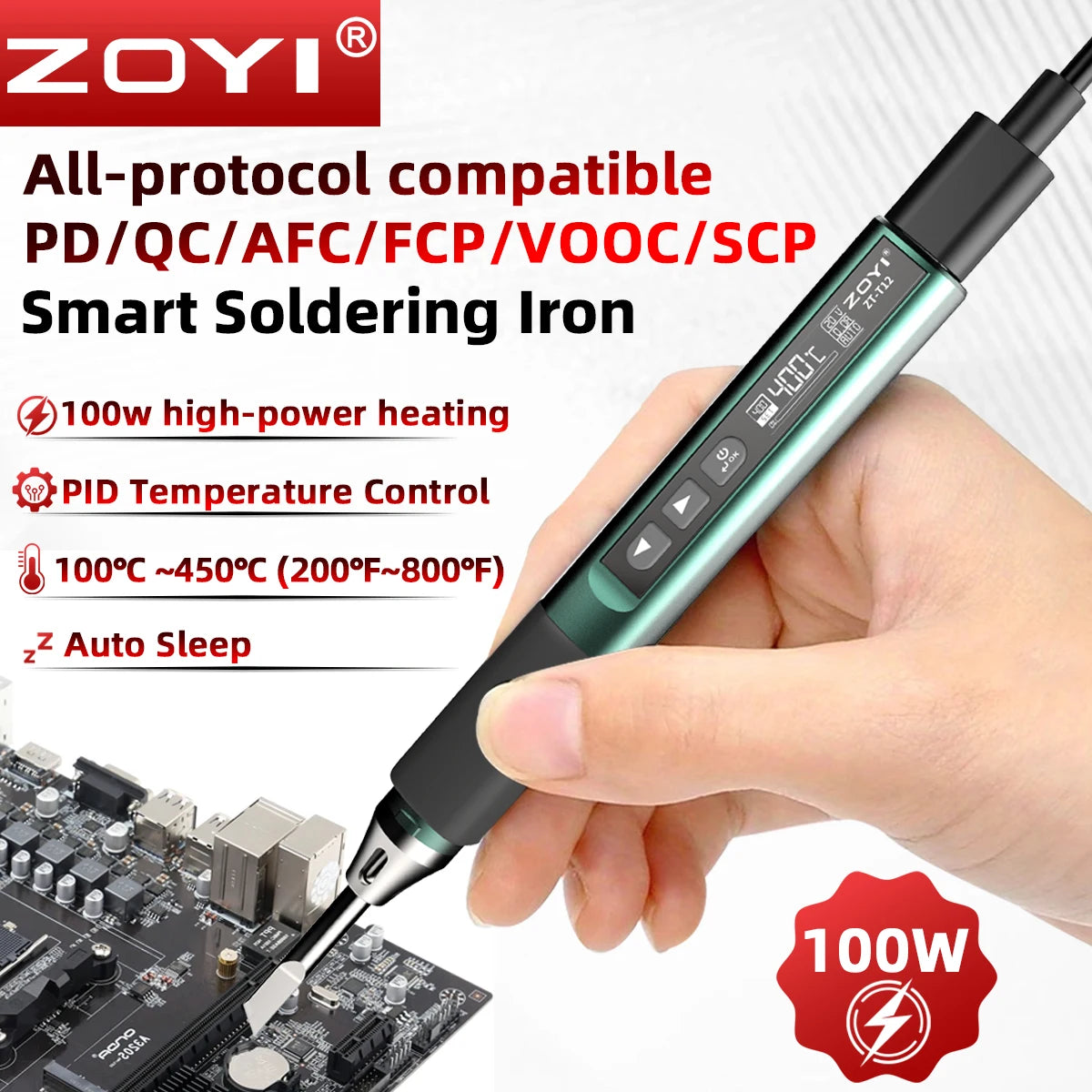ZOYI ZT-T12 100W Smart Constant Temperature Soldering Iron Multi-Protocol Portable High Power for Small Home Repair
