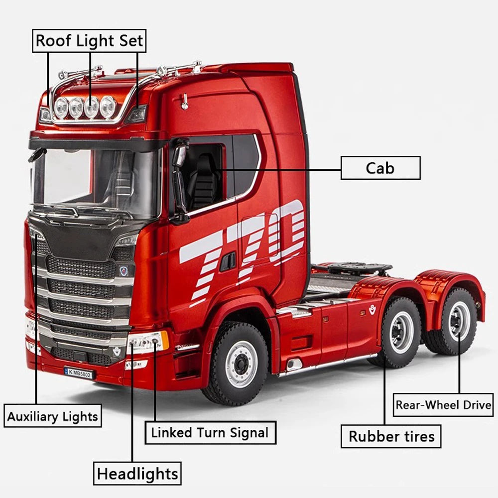 HUINA 1501 1/18 RC Truck 19CH 770S Alloy Tractor 2.4G Remote Control Engineering Trailer Truck with Light and Sound Toys