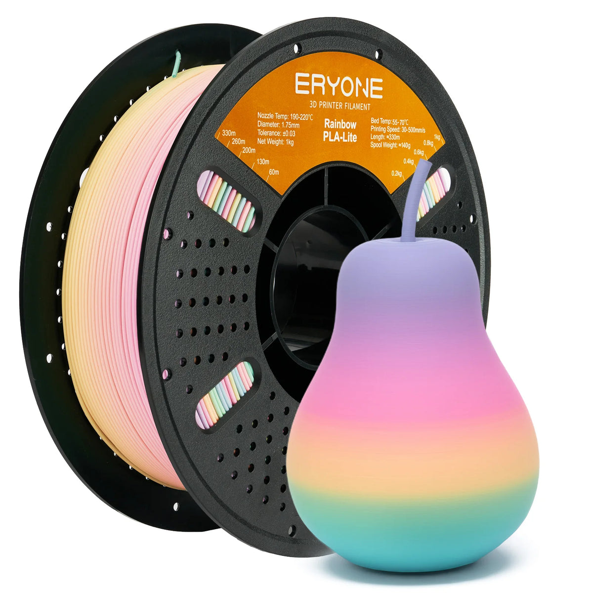 ERYONE 1KG PLA Lite Rainbow 3D Printer Filament, Changing Filament 1.75mm, Multicolor Gradient 1KG Spool Fit Most FDM Printers