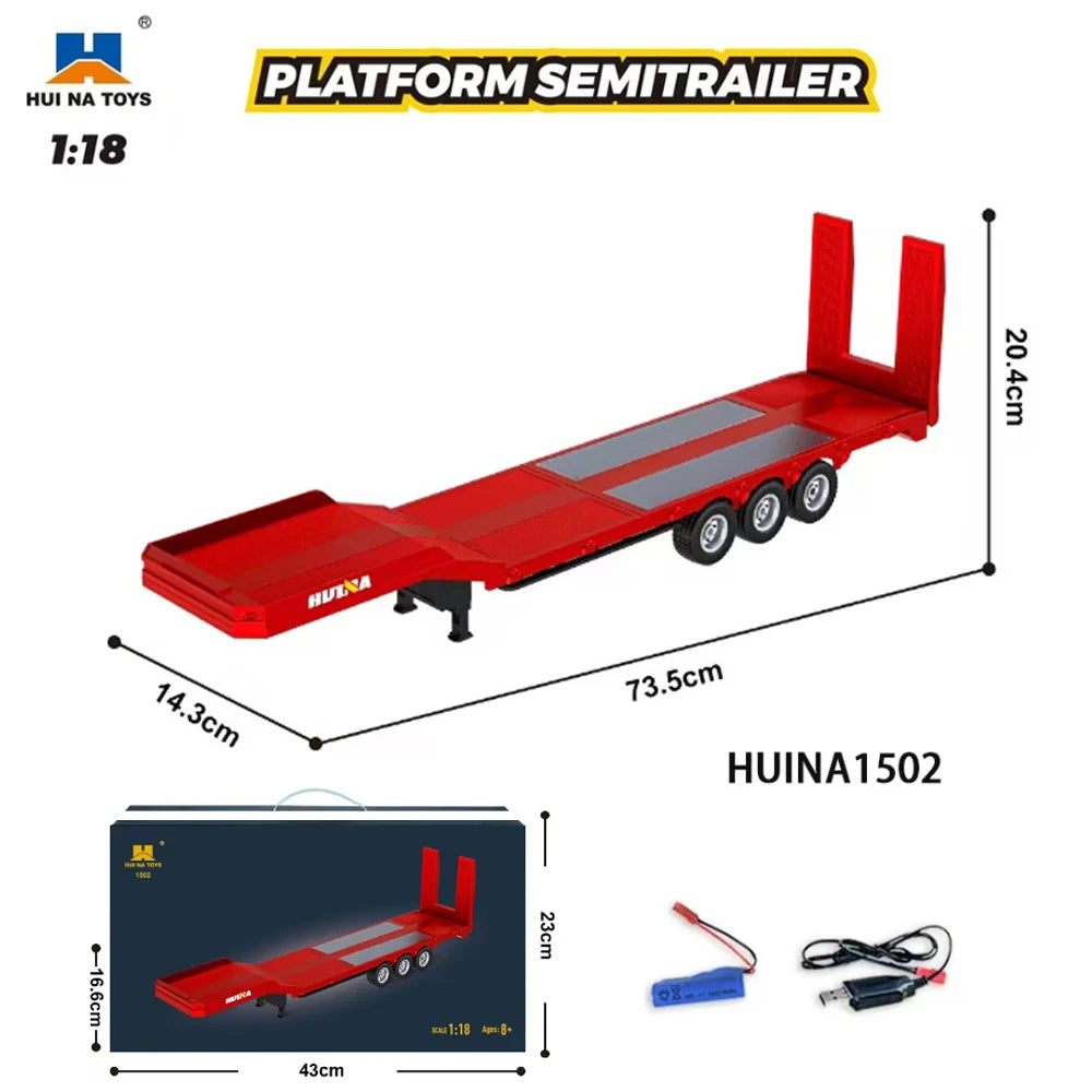 HUINA 1501 1/18 RC Truck 19CH 770S Alloy Tractor 2.4G Remote Control Engineering Trailer Truck with Light and Sound Toys