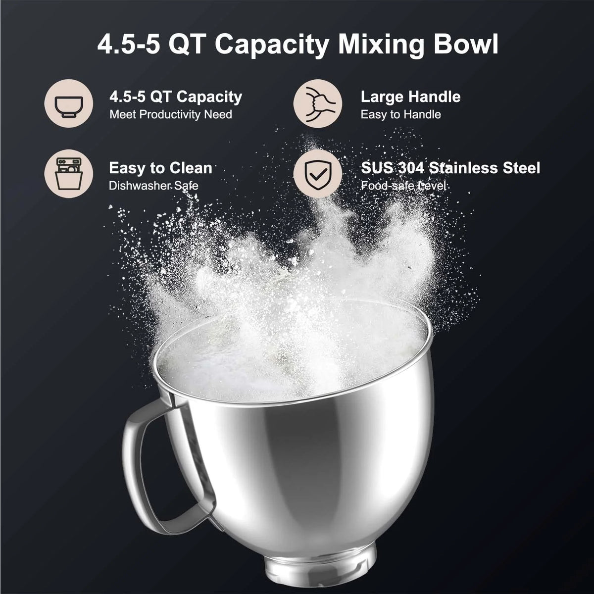 Mixing Bowl for Kitchenaid Stand Mixer Fits 4.5 5Q Tilt Head for Kitchen Aid Mixers Bowls 5 Quart Stainless Steel Bowl