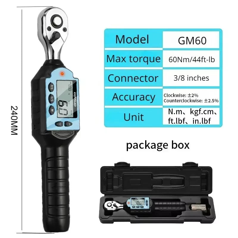 GOYOJO Digital Torque Wrench 1/4 3/8 1/2" Drive, Electric Torque Wrench ±2% Accuracy,Buzzer and LED Alert,Electric Display,Peak & Track, ft-lb, in-lb and N.m ,Automotive,Car, Moto,Spark Plug,Engine,Bike