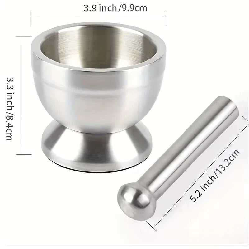 1Pc 18/8 (304) Stainless Steel Mortar and Pestle Set, Mortar and Pestle with Non-Slip Base for Spice Grinder, Pesto Maker for Kitchen