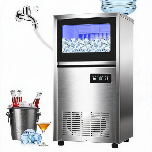 Commercial Ice Maker Machine 120lbs/24h, 36lbs Storage Capacity,Dual Water Inlet Mode,Built-in/Freestanding/Under Counter Ice Maker with Self-Cleaning, ETL Certified for Home Bar Restaurant