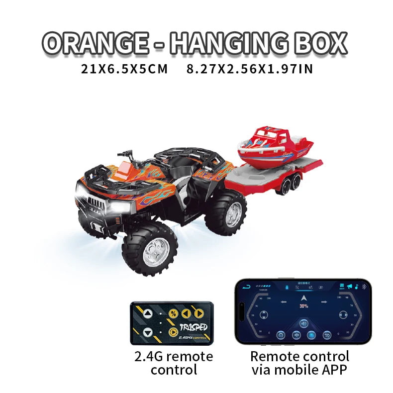 Hotfree 1/64 Mini RC Monster Truck, Metal Off-Road Stomper with Trailer, 2.4GHz Remote Control All-Terrain Vehicle, 3-Speed Adjustable, USB-C Rechargeable, Desktop Play, Indoor Outdoor Racing Toy, Fun Birthday Christmas Gift