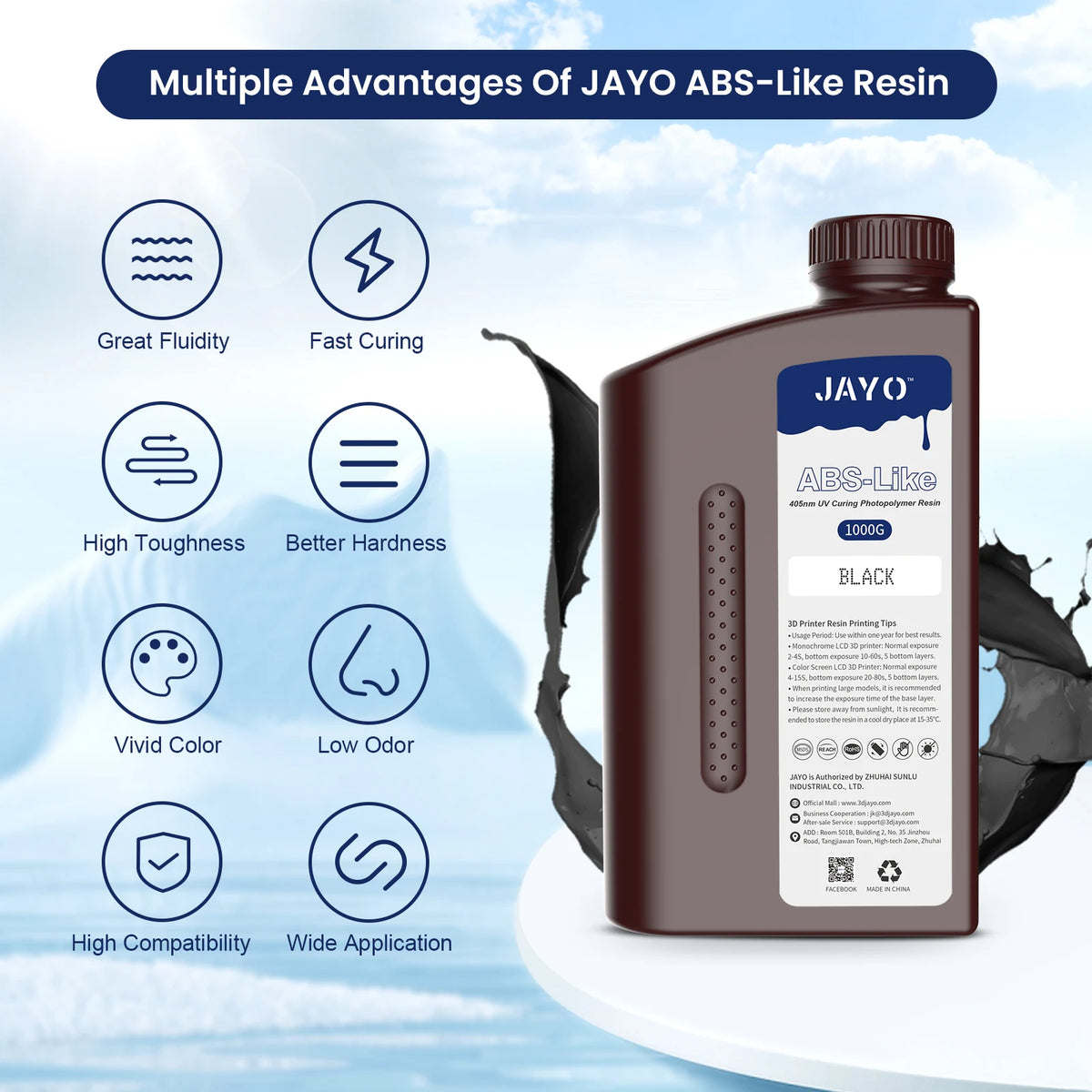 JAYO impresora 3d resina Standard/Water Washab/ABS-Like/PA-Like10KG UV Photopolymer Resin Liquid 405nm For LCD 3D Printer