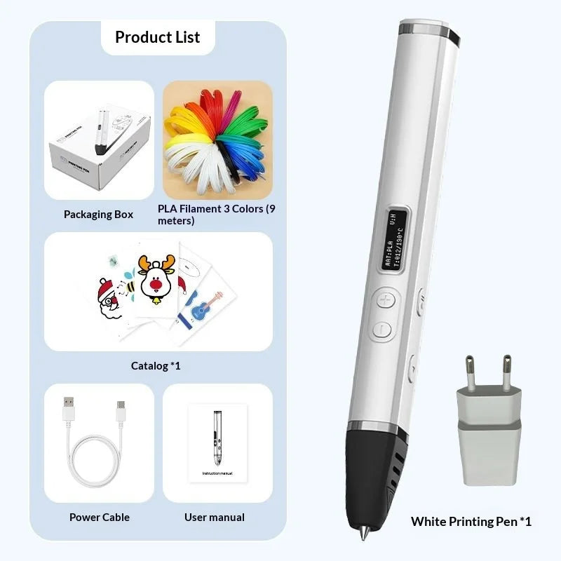 3D Printing Pen With Oled Display temperature Control And Fast Extrusion With PLA Filament For Doodling Making Holiday Presents