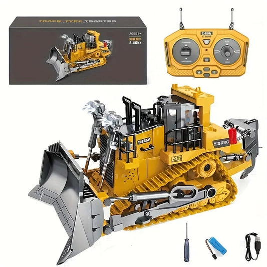 9-channel remote-controlled bulldozer, 2.4Ghz RC construction truck toy, with alloy metal cover, lightweight, Halloween, Thanksg