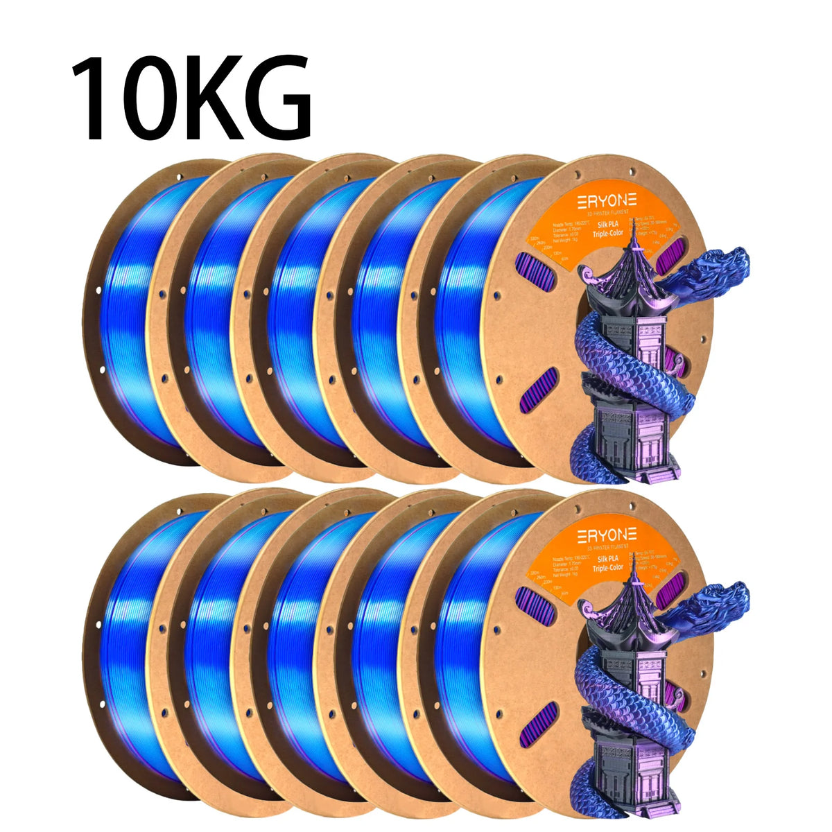 ERYONE 10KG Triple Color Silk PLA Premium Filament 3D Print Big Sale,Multicolor Available,1KG per Spool