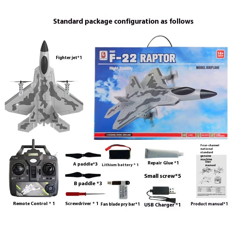 Bm16 Four-Channel F22 Fighter Jet, Vertical Crane, Fixed-Wing Remote-Controlled Foam Glider, Aircraft Model, Boys' Toy