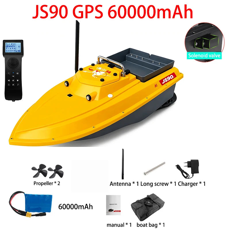 JS90 12V GPS Bait Boat 280m/1 Minute 100 Fishing Spots Load 3KG Automatic Cruise Return 3-speed Adjustment Night Fishing Boat