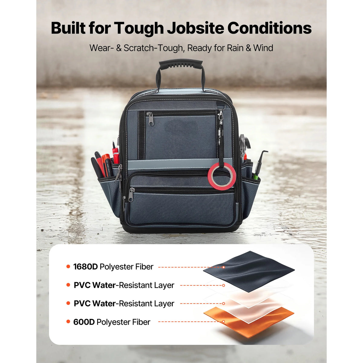 SucceBuy 34-Pocket Portable Tool Bag 13.2in Tool Pouch with Plastic Base Toolbox Garage Organizer Storage for Electrician Tools