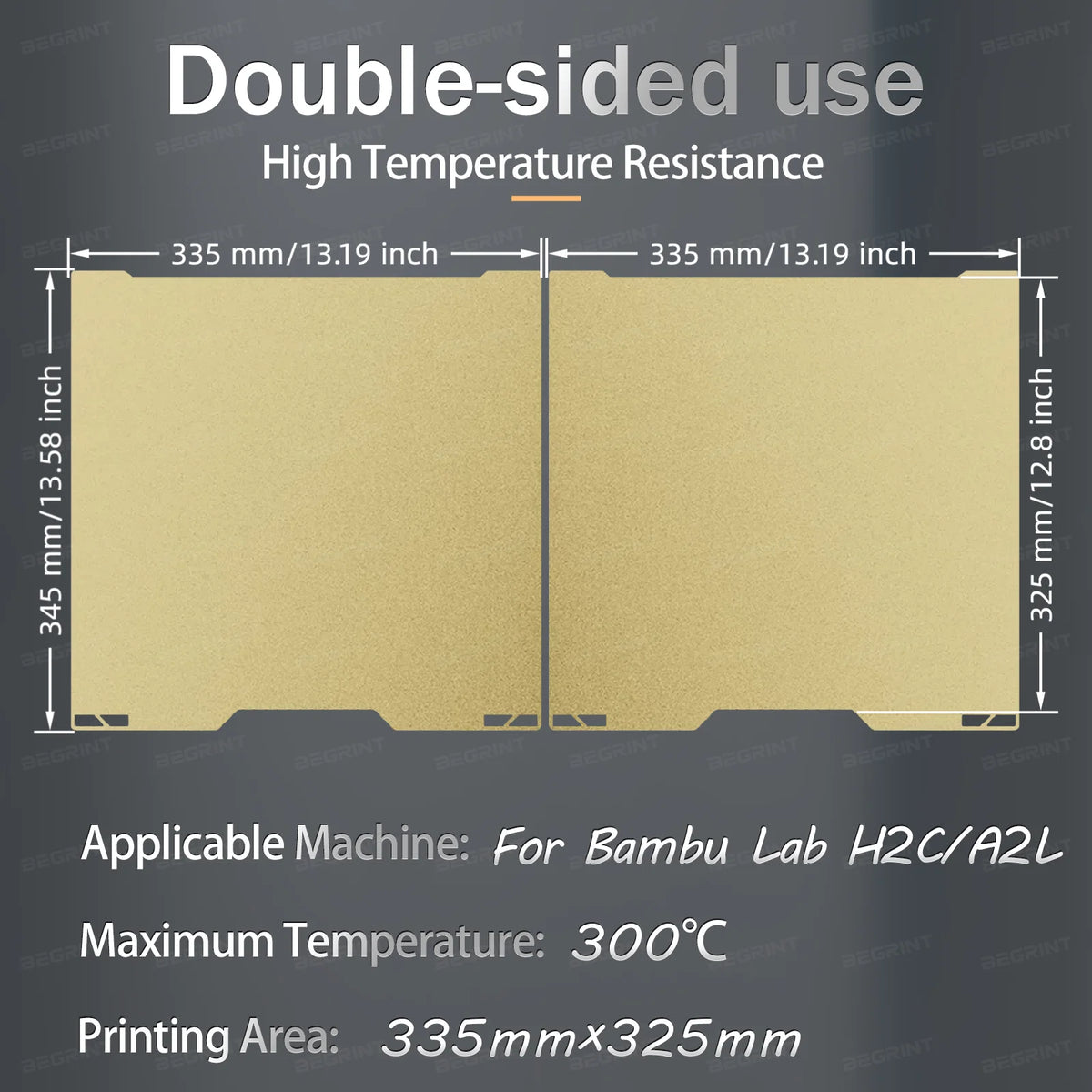 For Bambu Lab H2C A2L Build Plate Double Sided Textured PEI Spring Steel Hot Bed 335×325mm for Bambulab H2C A2L 3D Printer Parts