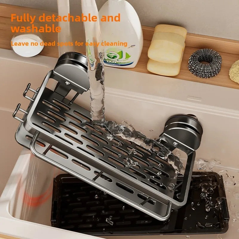 No-Drill Sink Storage Kitchen Rack Suction Cup Cloth Drainer Rack Multifunctional Wall-Mounted Sink Shelf Drainer Utensils Dish