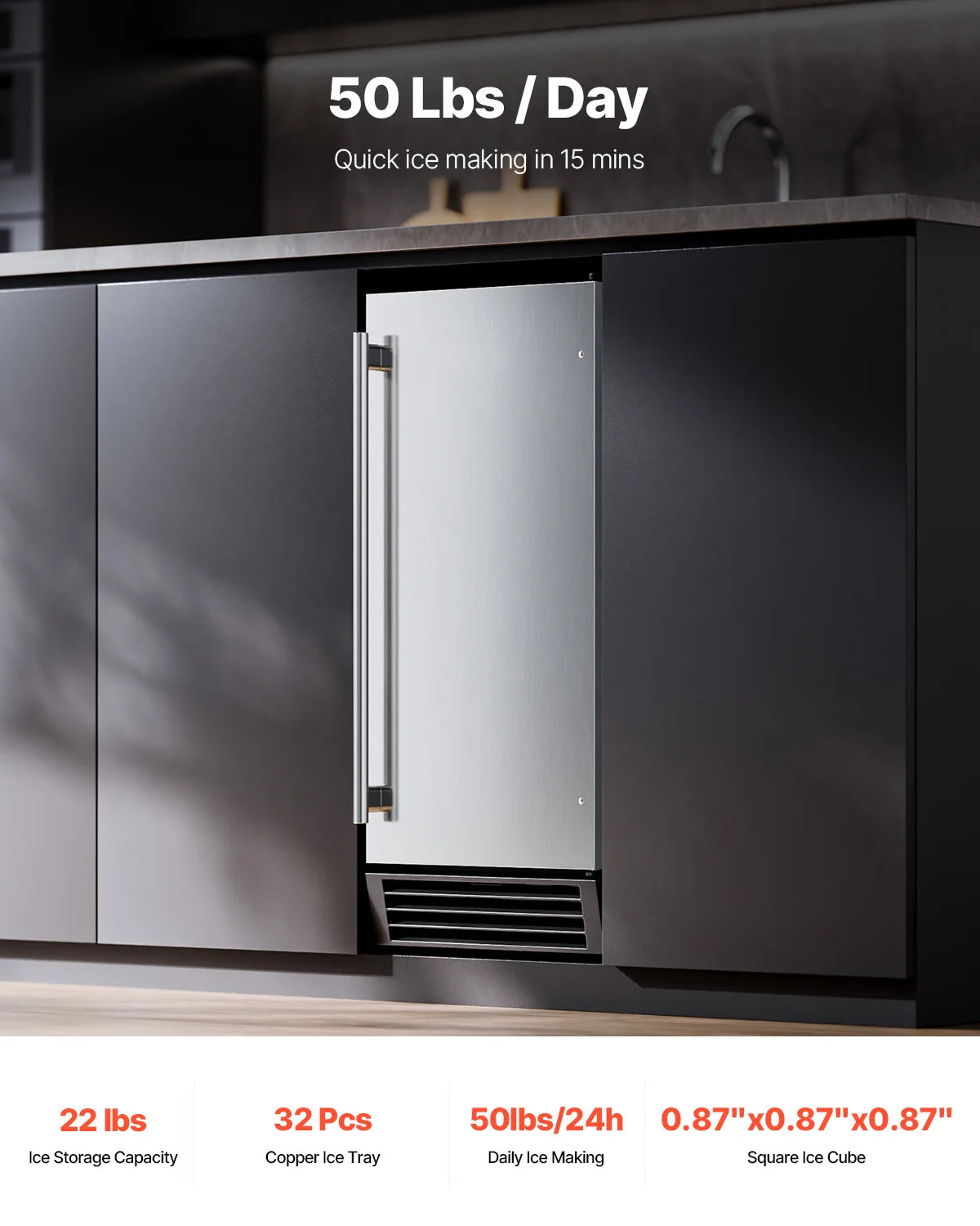 SucceBuy Undercounter Built-in Ice Maker Under Counter Ice Maker Machine w/ Drain Pump Reversible Door Stainless Steel for Home