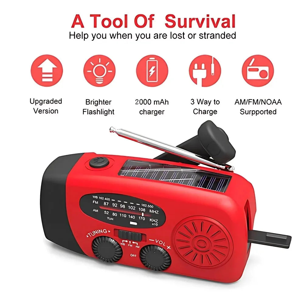 Portable Solar Hand Crank Radio with 2000mAh Power Bank Emergency Weather Radio AM FM NOAA Weather Alert LED Flashlight Survival Gear for Home Blackout Severe Weather Camping Hurricane Preparedness Emergency Kit for Home Offi