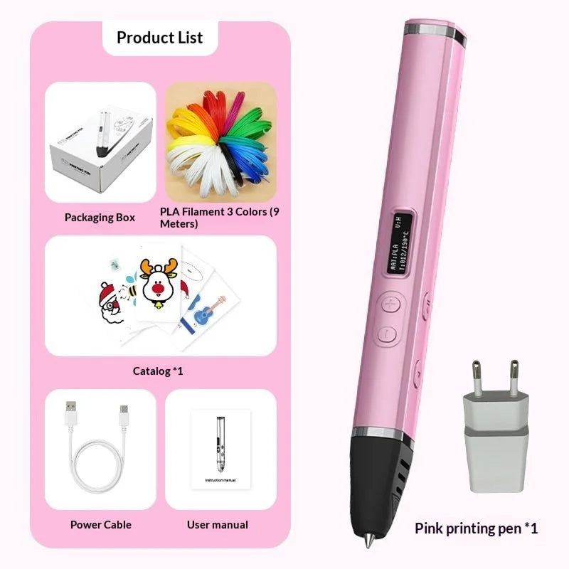 3D Printing Pen With Oled Display temperature Control And Fast Extrusion With PLA Filament For Doodling Making Holiday Presents