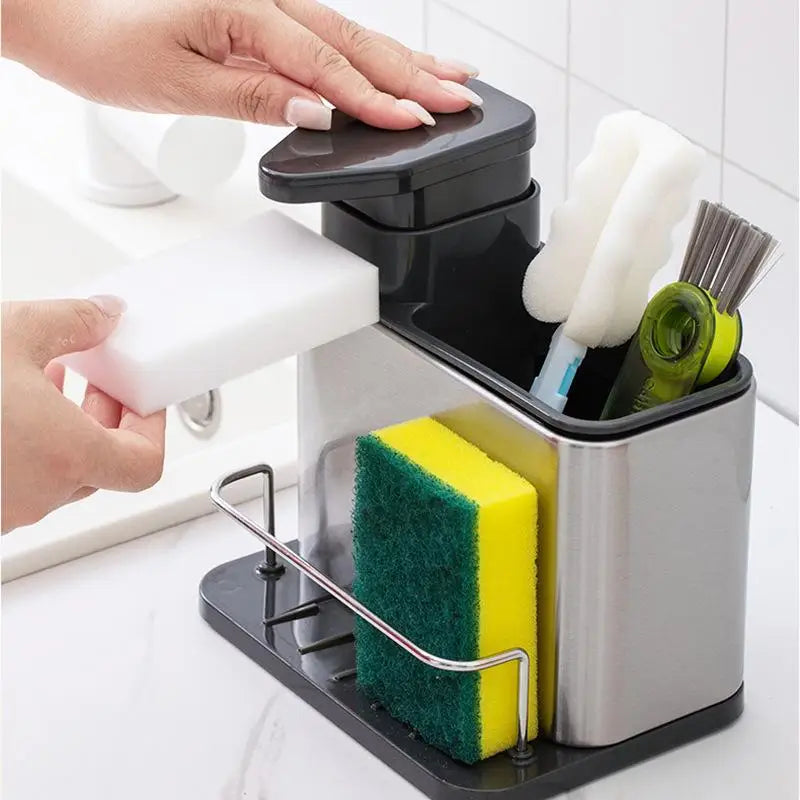 3 In 1 Kitchen Stainless Steel Tableware Soap Dispenser Sponge Holder Sink Organizer Drain Rack For Kitchen Sinks