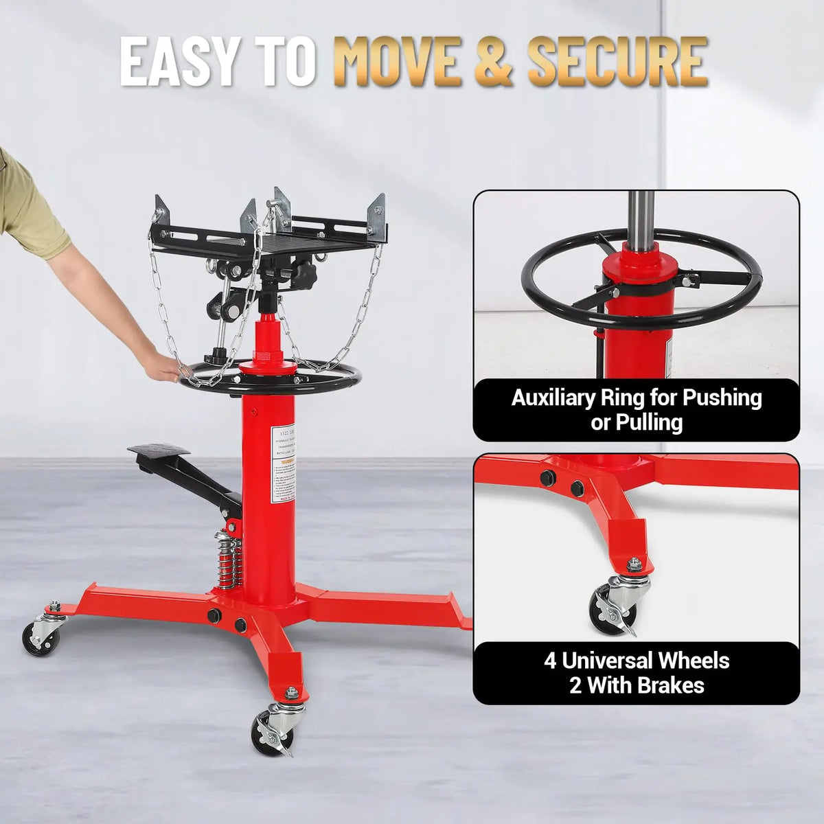 Hydraulic Transmission Jack 1322 LBS Capacity 2-Stage Telescoping Lift 33.5 in-69 in | Trans Jack Stand with Dual Plunger, 8 mm Non-Slip Pad, Foot Pedal & Swivel Wheels