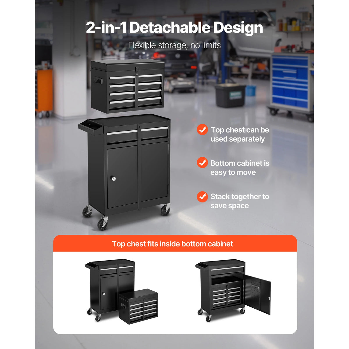 SucceBuy Rolling Tool Chest 5 Drawers Tool Cabinet Organizer with Detachable Top Metal Toolbox Lock Bar for Warehouse Workshop