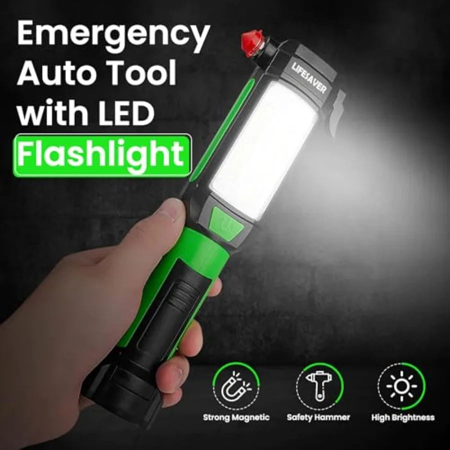 9-in-1 Emergency Auto Tool with LED Flashlight Multi-Function Car flashlight Kit with Three Lighting Modes, Window Glass Breake