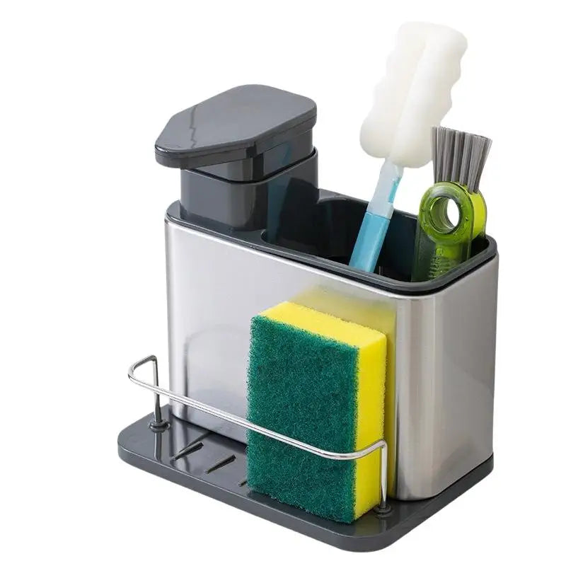 3 In 1 Kitchen Stainless Steel Tableware Soap Dispenser Sponge Holder Sink Organizer Drain Rack For Kitchen Sinks