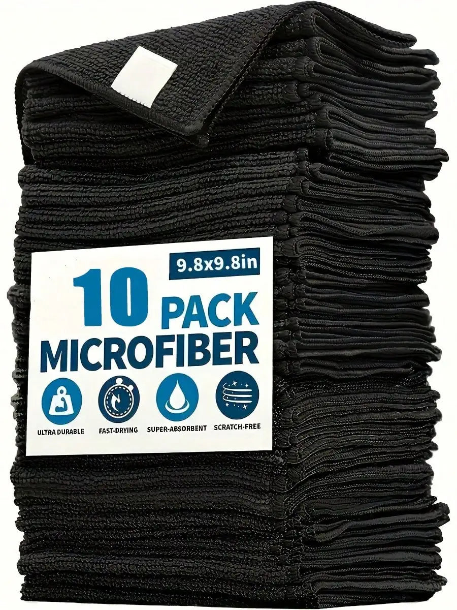 10pcs Kitchen Towel Set, Black And Light Gray Super Absorbent Microfiber Cleaning Cloths, Strong Water Absorption, Soft, Stain Removal, Suitable For Cleaning Glass, Cooking Countertops, Pots And Pans, Faucets, Range Hoods, Ca