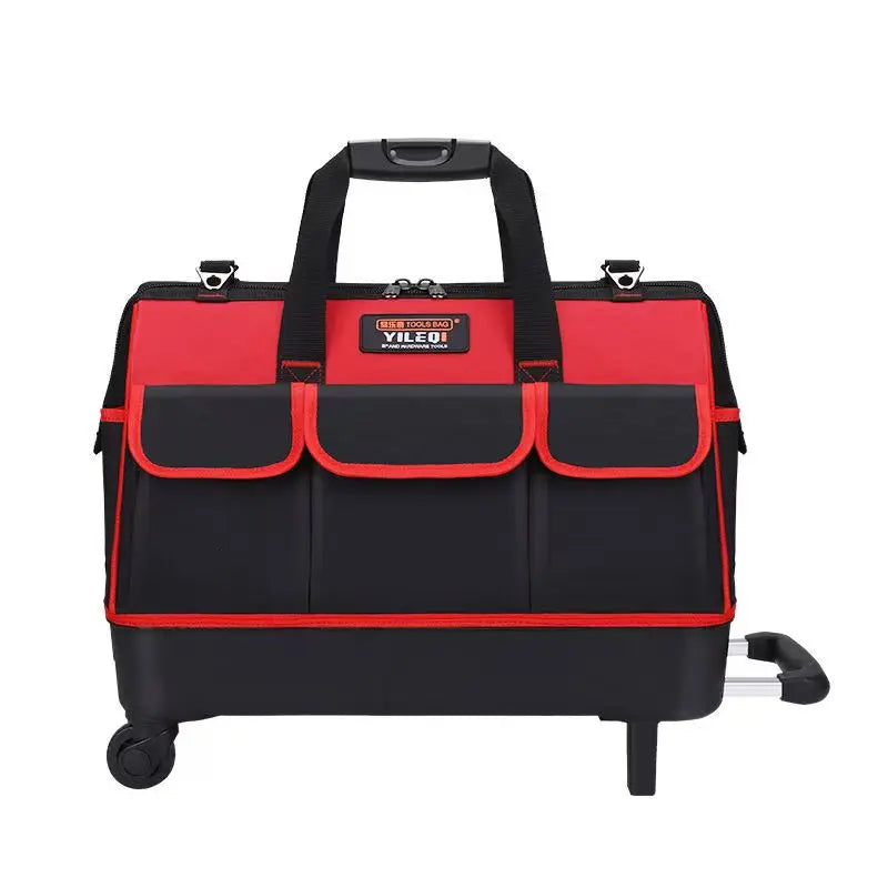 One-Piece Red and Green 20-Inch 51X46X 23cm Electrician's Tool Bag, Oxford Cloth Tool Box, Tool Pouch, Woodworking Storage Bag with Plastic Bottom, with Adjustable Shoulder Strap